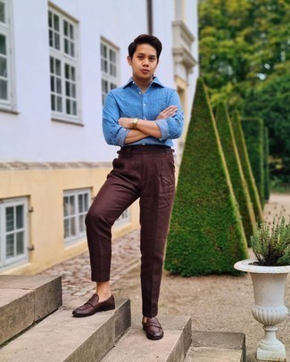 Light blue shirt, sand brown pants | Mens outfits, Mens fashion smart, Mens  fashion casual