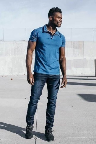 Navy Jeans with Blue Polo Outfits For 