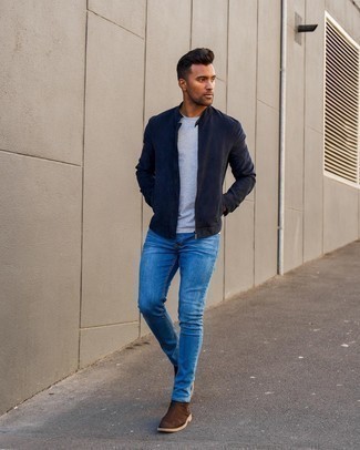 Blue Skinny Jeans Casual Outfits For Men: 