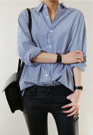 Mih Jeans Oversized Striped Cotton Shirt Blue