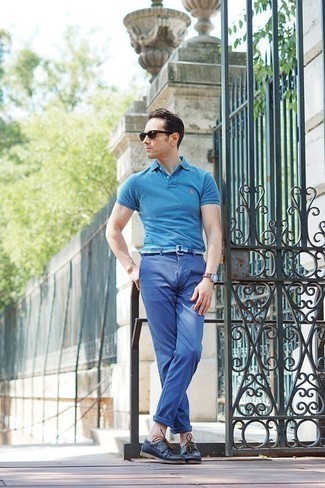 Blue Canvas Belt Outfits For Men: 