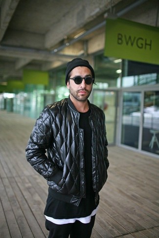 Black South Quilted Bomber Jacket
