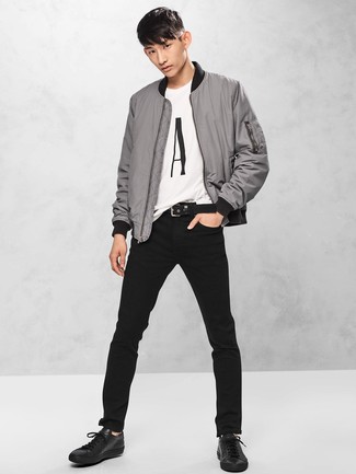 Jeans Contrast Sleeve Bomber Jacket