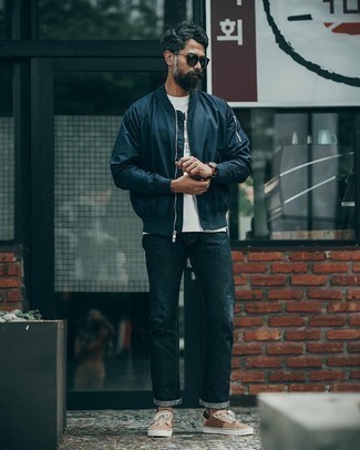 Navy Bomber Jacket Outfits For Men After 40 (17 ideas & outfits