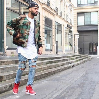 Camo Print Bomber Jacket With Patches