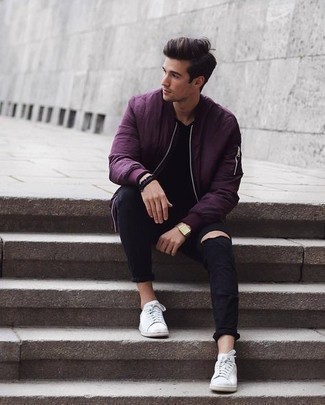 Dark Purple Bomber Jacket Outfits For Men In Their 20s (4 ideas ...