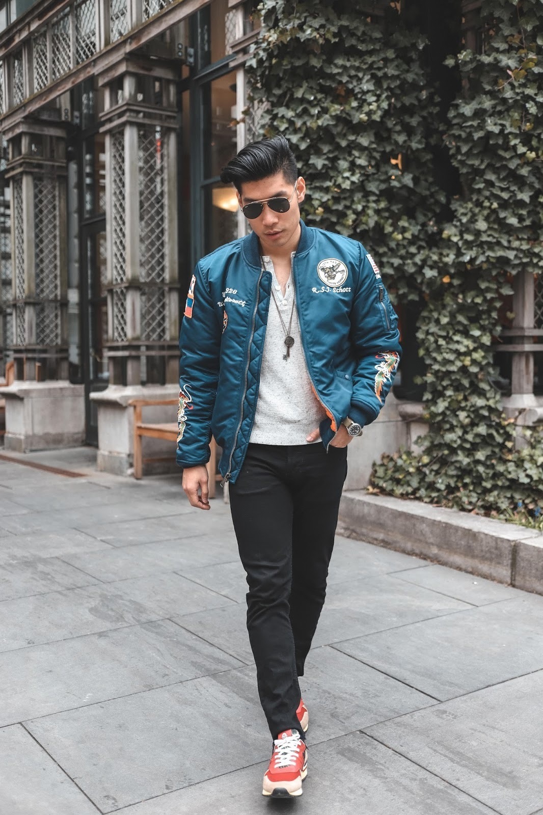 Gucci Blue and Off-White Gucci Band Varsity Jacket – BlackSkinny