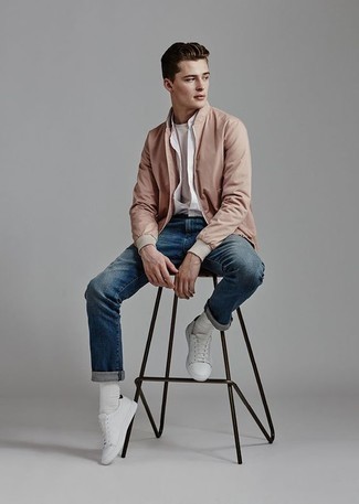 Knitted Bomber Jacket In Dusty Pink