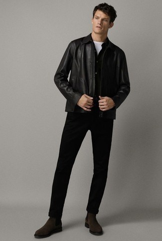 Reversible Black Leather Hooded Jacket