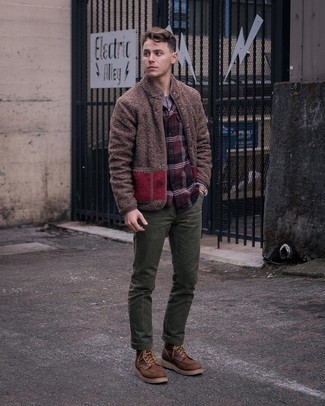 Bomber Jacket Outfits For Men: For a look that's super straightforward but can be flaunted in a variety of different ways, choose a bomber jacket and olive chinos. Round off with a pair of brown suede casual boots to avoid looking too casual.