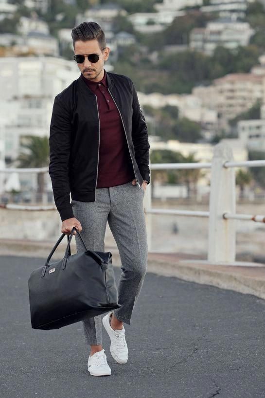 Grey Dress Pants with Black Bomber Jacket Outfits For Men (24