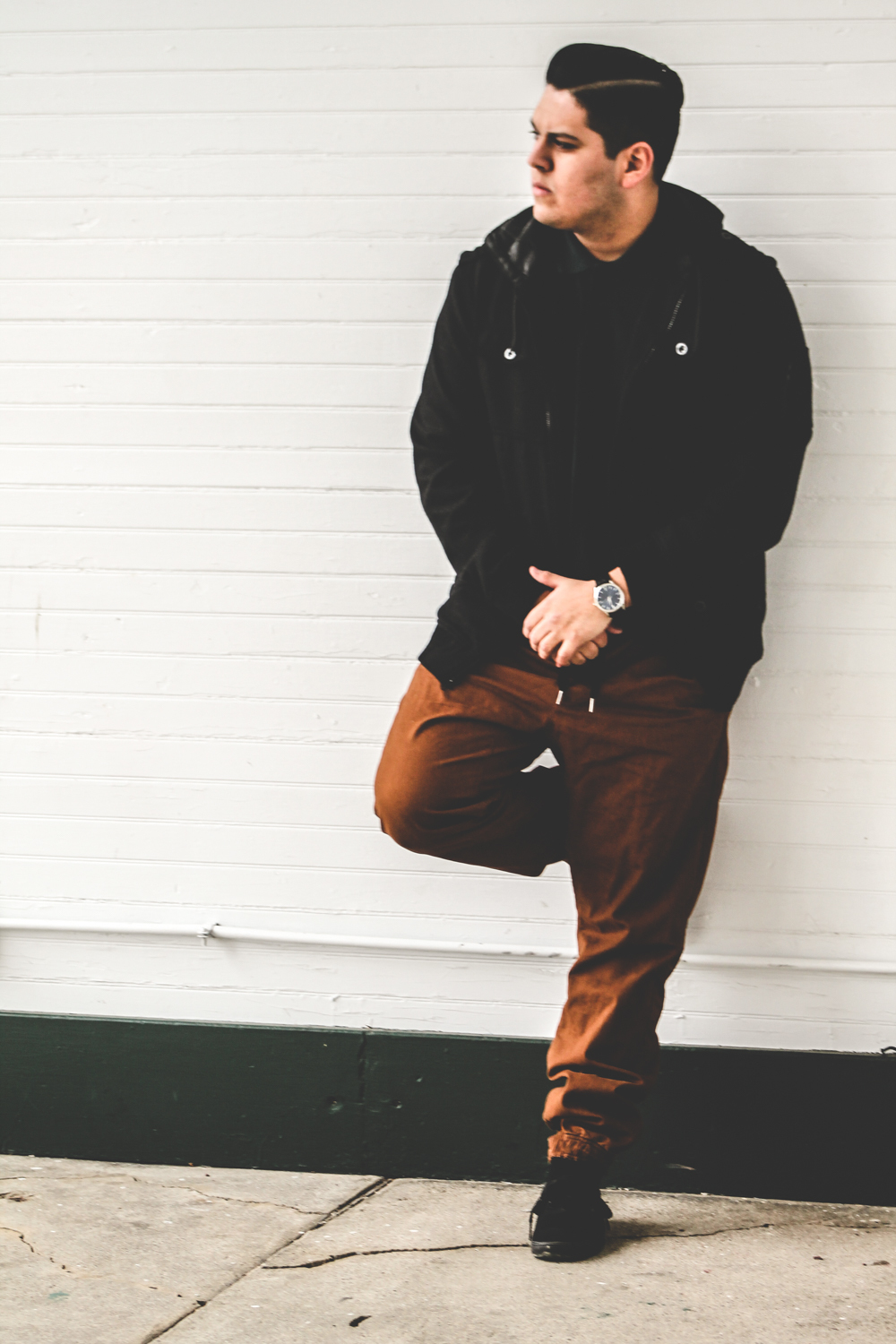 black polo brown pants