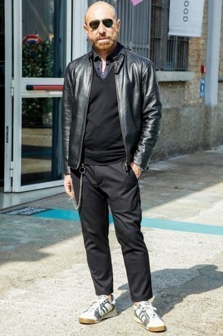 Stand Collar Leather Bomber Jacket