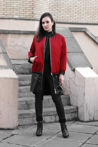 Hooded Shell Bomber Jacket Red