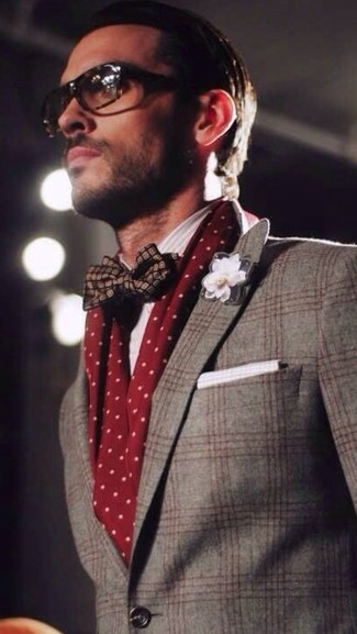 Burgundy Print Bow-tie Outfits For Men: 