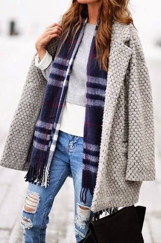 Purple Plaid Scarf Outfits For Women: 