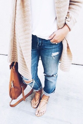 Beige Knit Open Cardigan Outfits For Women: 