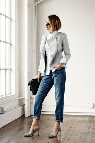 Grey Wool Biker Jacket Outfits For Women: 