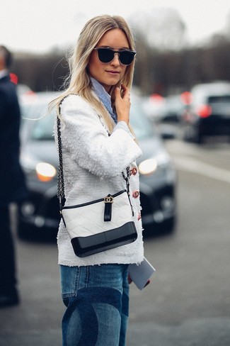 White and Black Leather Crossbody Bag Outfits: 