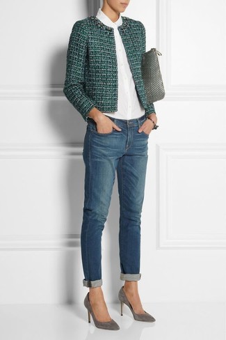 Green Tweed Jacket Outfits For Women: 