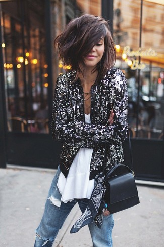 Black and White Print Bandana Outfits For Women: 