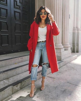 Red Coat Casual Outfits For Women: 