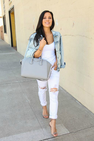 Grey Leather Heeled Sandals Outfits: 