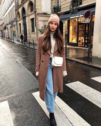 Brown Check Coat Spring Outfits For Women: 