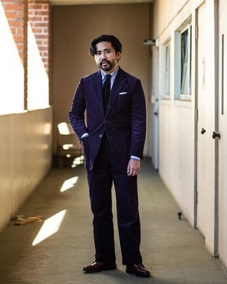Navy Corduroy Suit Outfits: 