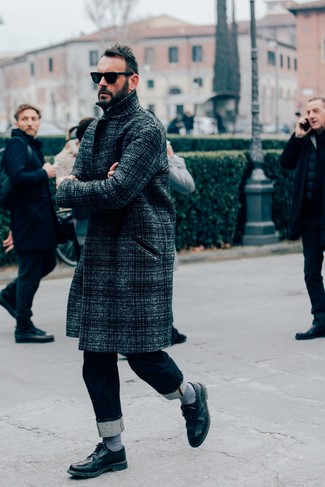 Charcoal Plaid Overcoat Outfits After 40: 