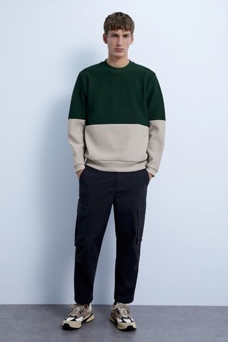Multi colored Crew-neck Sweater Outfits For Men: 