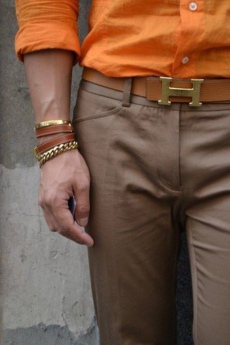 Brown Leather Bracelet Dressy Outfits For Men: 