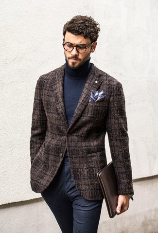 Multi colored Pocket Square Outfits: The go-to for casual menswear style? A brown wool blazer with a multi colored pocket square.