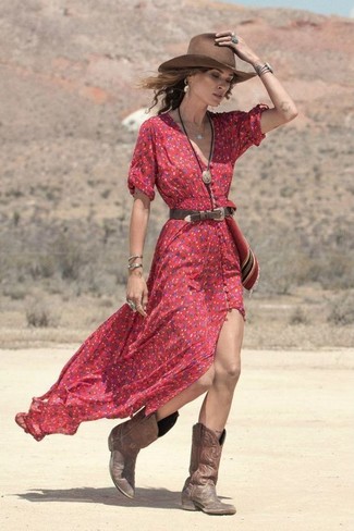 Red Floral Maxi Dress Outfits: 
