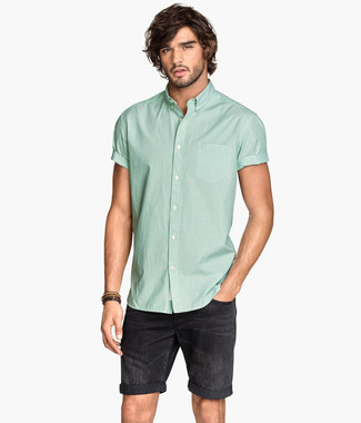 Mint Short Sleeve Shirt Outfits For Men: 