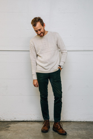 Dark Green Corduroy Jeans Smart Casual Outfits For Men: 