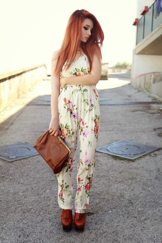White and Blue Floral Jumpsuit Outfits: 