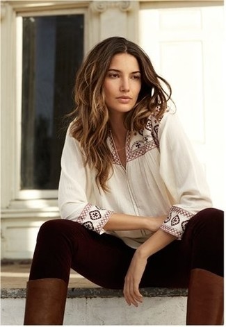 White and Red Embroidered Peasant Blouse Outfits: 