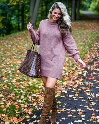 Brown Check Leather Tote Bag Outfits: 