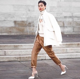White Leather Mules Spring Outfits: 