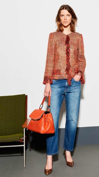 Orange Leather Satchel Bag Outfits: 