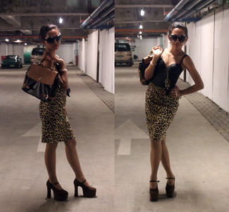 Brown Leopard Pencil Skirt Outfits: 