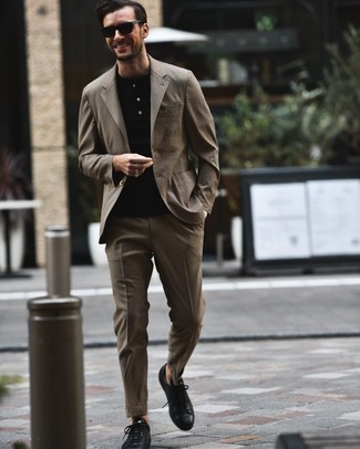 Brown Suit with Henley Shirt Smart Casual Outfits (3 ideas & outfits ...