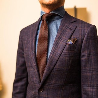 Dark Brown Print Pocket Square Outfits: 