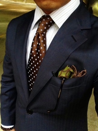 Brown Polka Dot Silk Tie Outfits For Men: 