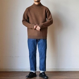 Brown Patterned Cashmere Turtleneck Sweater