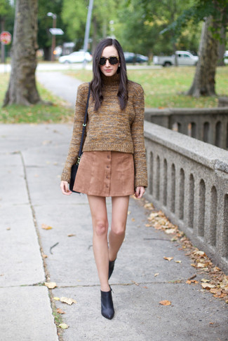Button Front Faux Suede Skirt