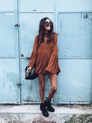 Swing Dress with Ankle Boots Fall Outfits: 