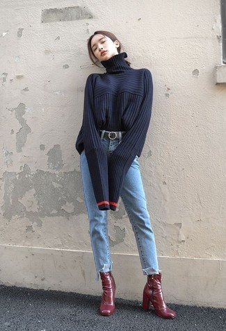 Navy Knit Turtleneck Outfits For Women: 