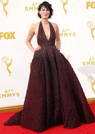 Lena Heady wearing Burgundy Beaded Evening Dress
